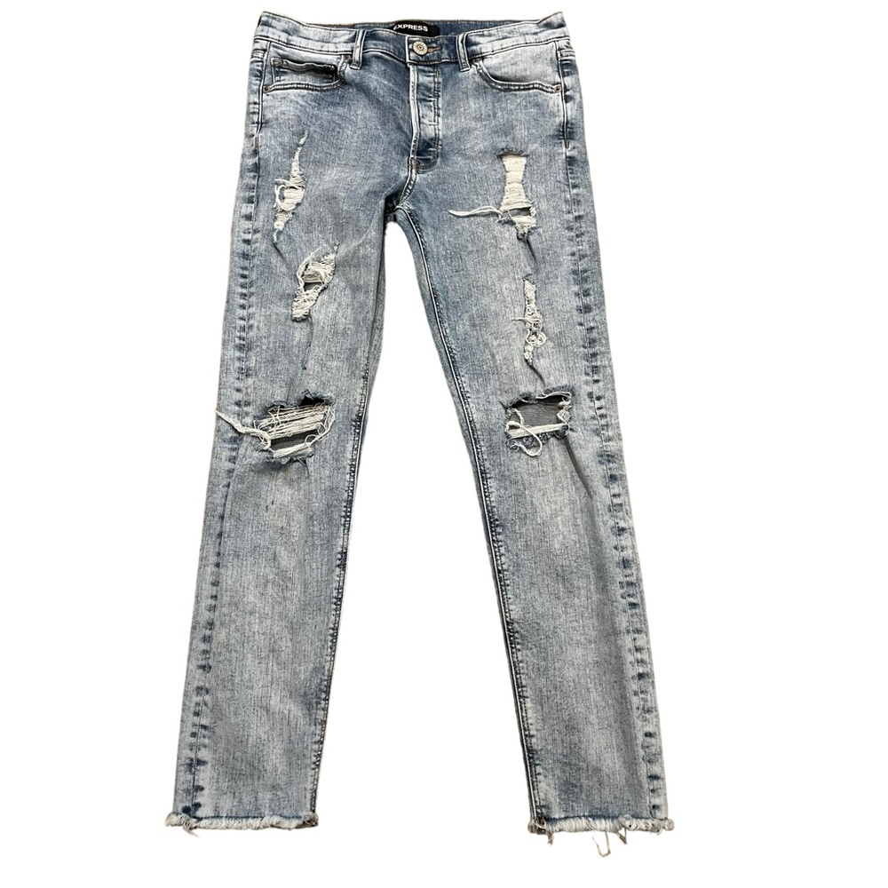 Express Vintage Skinny Hi Rise Distressed Fringe Ankle Jeans. Size 4